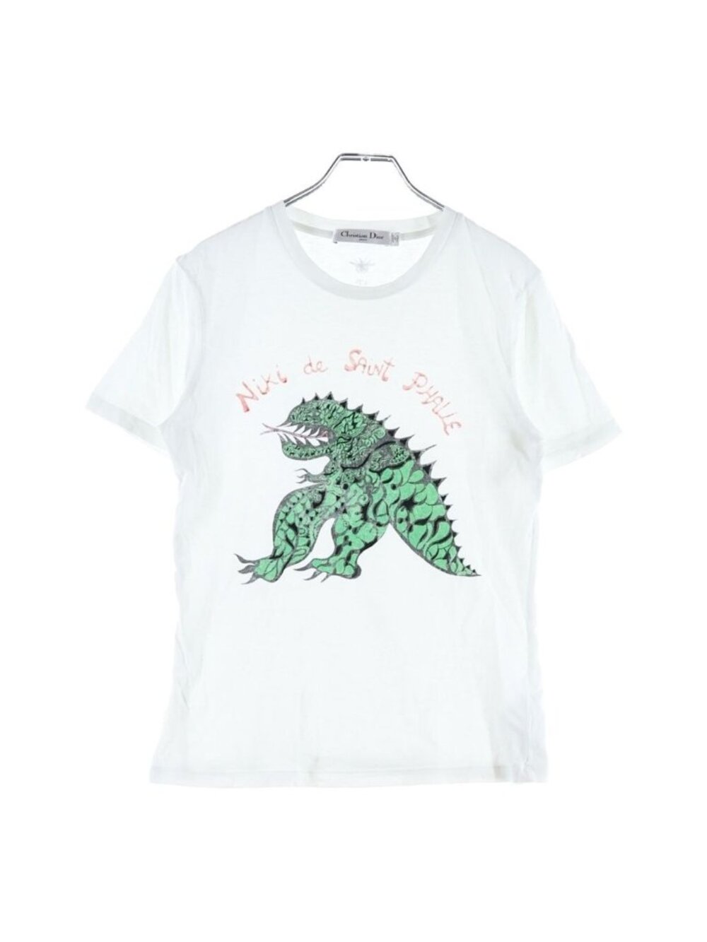Dior Niki Saint Phalle Dragon Pattern Short Sleeve T-Shirt White Green #xs
